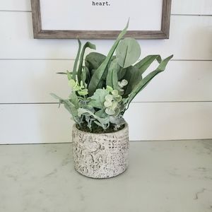 Farmhouse Collection Faux Potted Plant Ceramic Heavy Sturdy Green foilage